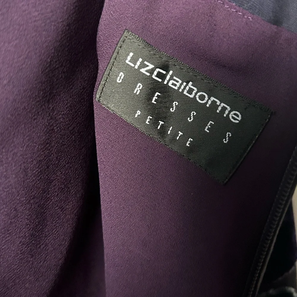 NWT Liz Claiborne Vintage Dark Purple Sheer Floral Shift Dress - 4P